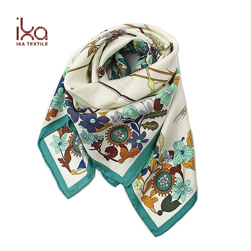 Designer Luxury Name Brand Custom Printed Square Silk Scarf for Women