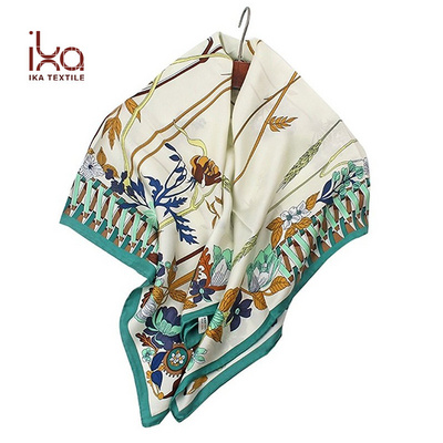 Designer Luxury Name Brand Custom Printed Square Silk Scarf for Women