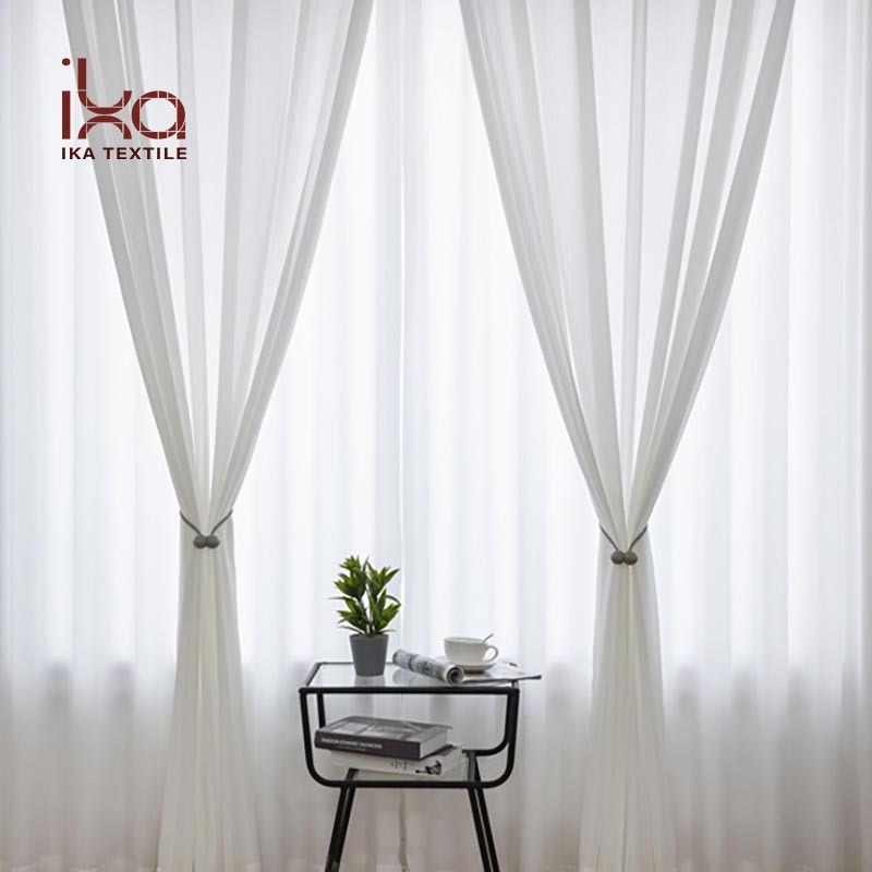 Nordic Modern Simple Plain Fishbone Pattern White Turkish Mesh CheapJacquard Fabric Sheer Curtains