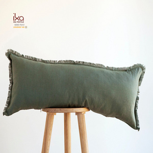 Long Green Latest Design High Quality Luxury Modern Handmade Fringe Edge Pure French Linen Lumbar Cushion and Pillow Covers