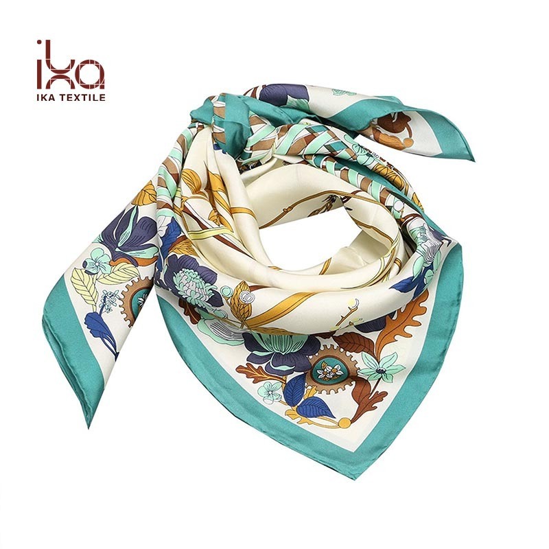 Designer Luxury Name Brand Custom Printed Square Silk Scarf for Women