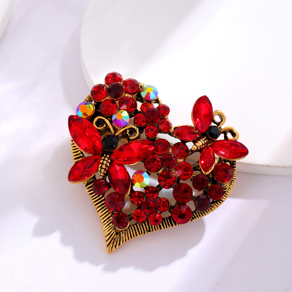 YOUFENG Jewelry Arrival Trendy Elegant and Stylish Vintage Butterfly Heart Crystal Sparkly Brooch for Women Flower Brooch Pin