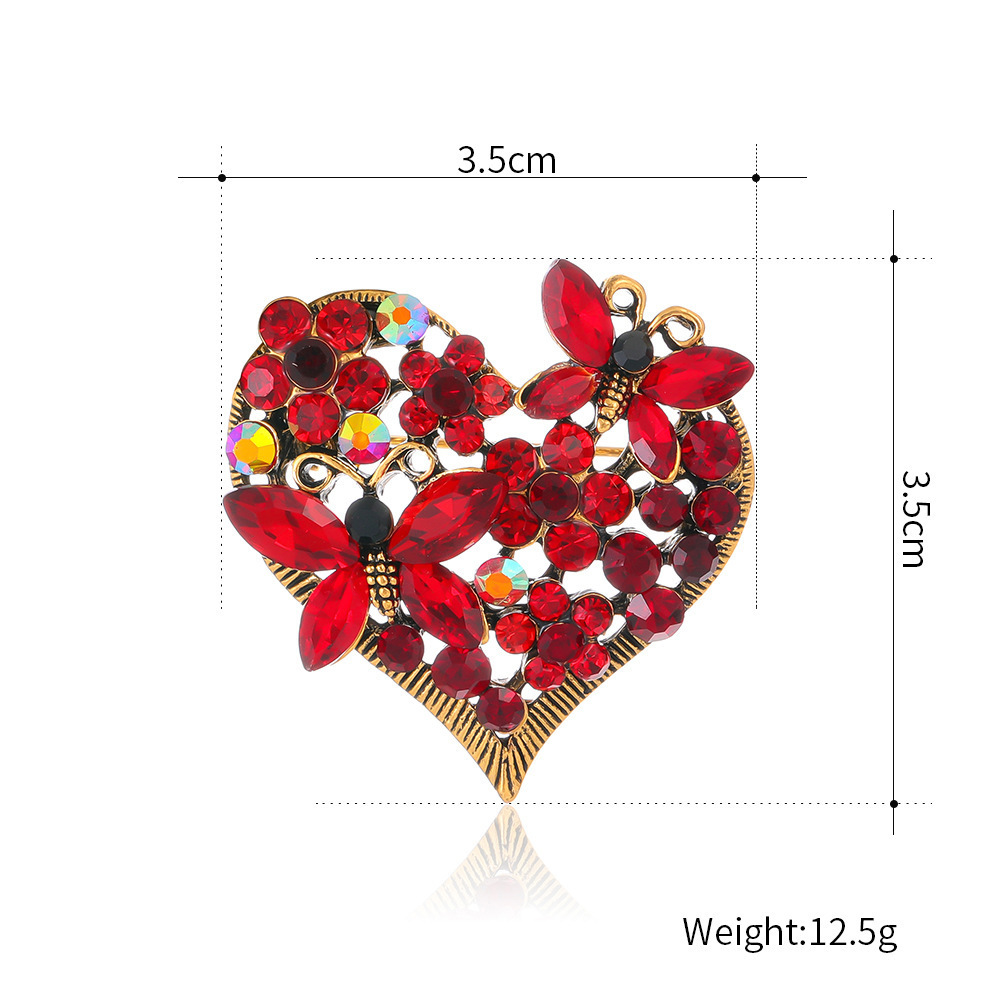 YOUFENG Jewelry Arrival Trendy Elegant and Stylish Vintage Butterfly Heart Crystal Sparkly Brooch for Women Flower Brooch Pin