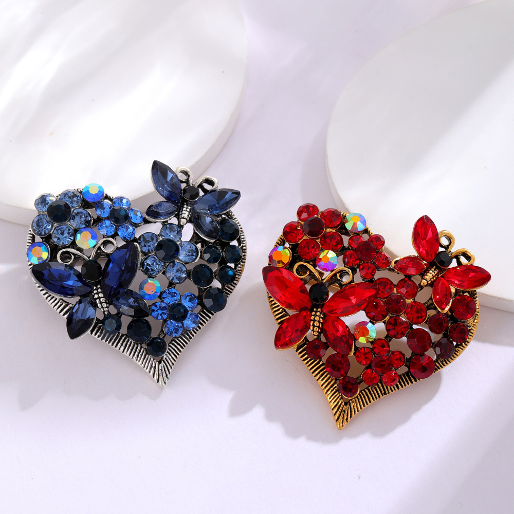 YOUFENG Jewelry Arrival Trendy Elegant and Stylish Vintage Butterfly Heart Crystal Sparkly Brooch for Women Flower Brooch Pin