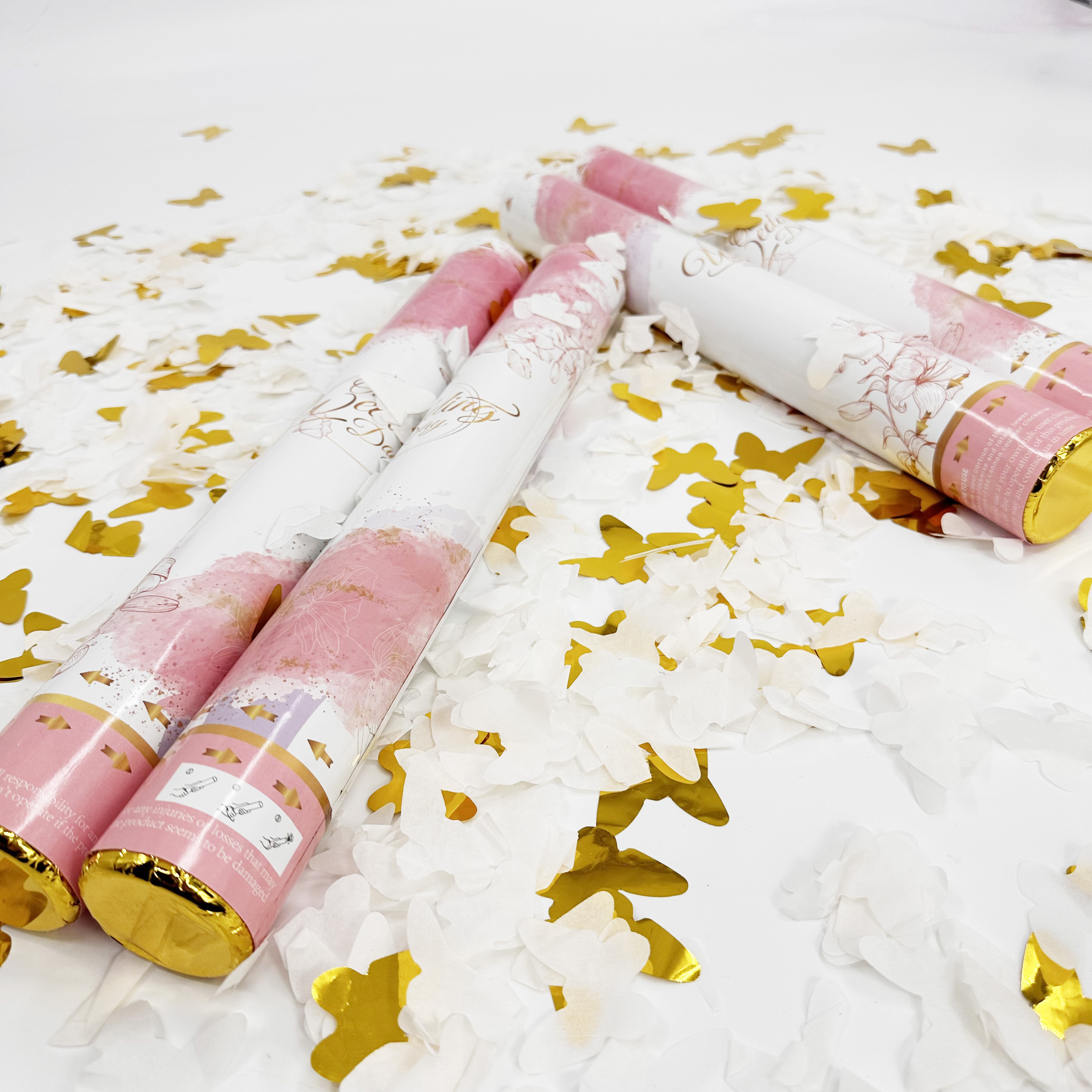 Butterfly  Confetti Poppers Foil and Paper Confetti White