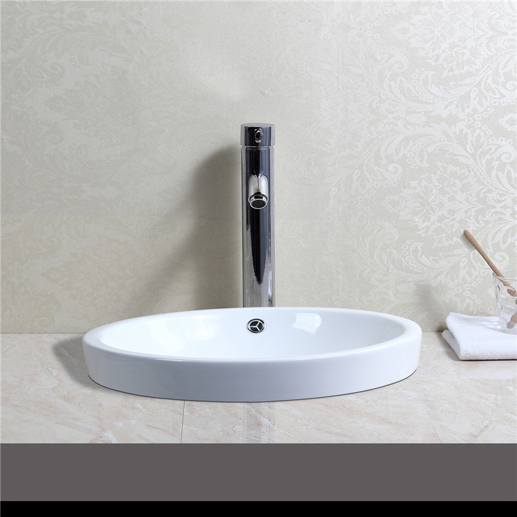 Round White Semi Recessed Ceramic Art Wash Basin Sink Bathroom Cabinet Above Counter Basin