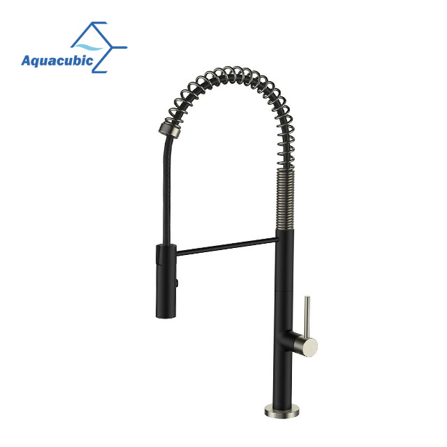 Aquacubic Water Saving cUPC Certified Single Handle Spring Pull Down Kitchen Sink Faucet