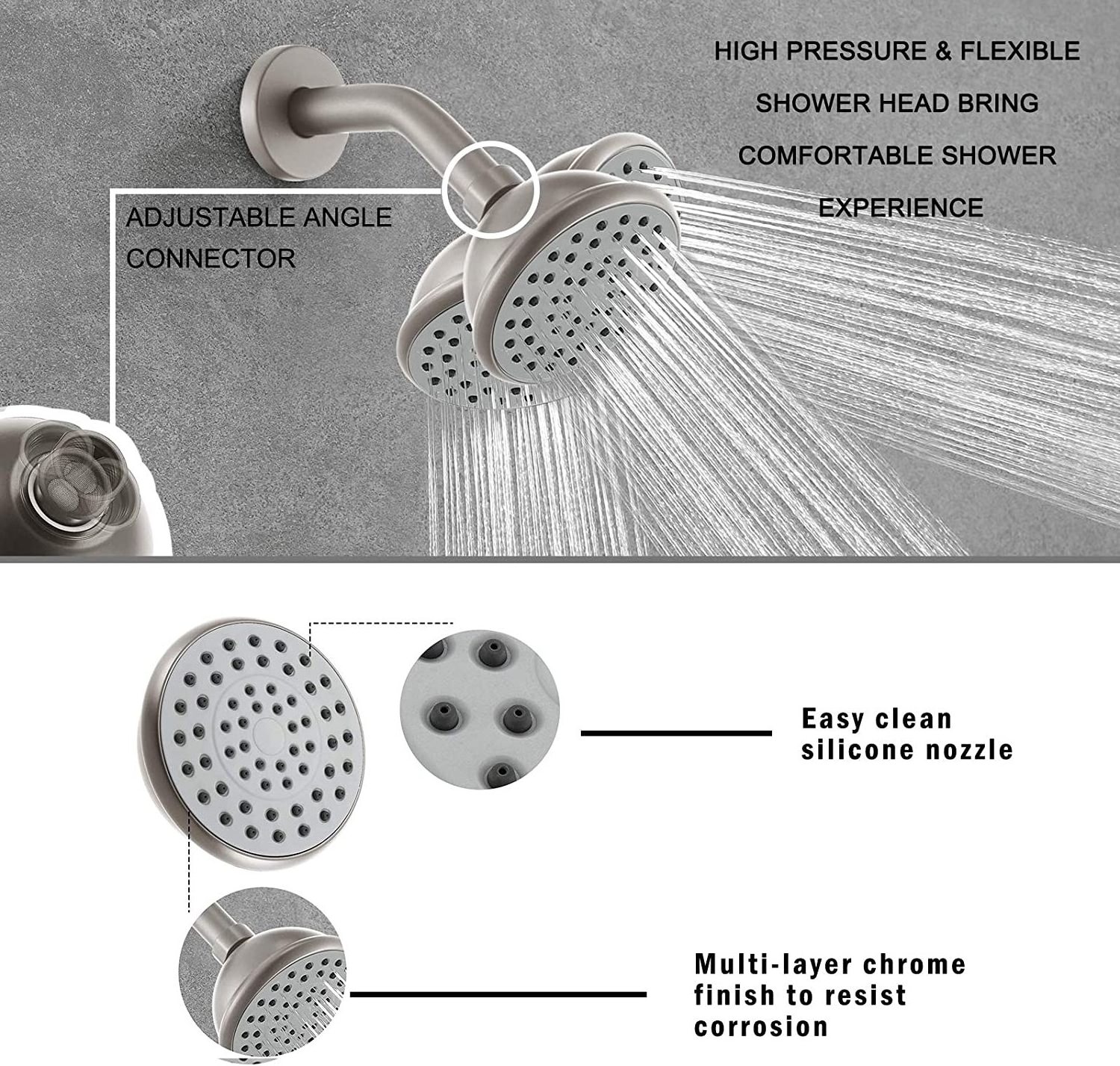 Brushed Nickel Wall Mounted Rainfall Shower Faucet Hand Shower Set with Pressure Balance Valve and Tub Spout