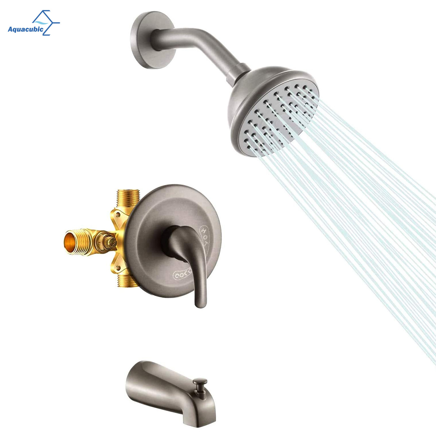 Brushed Nickel Wall Mounted Rainfall Shower Faucet Hand Shower Set with Pressure Balance Valve and Tub Spout