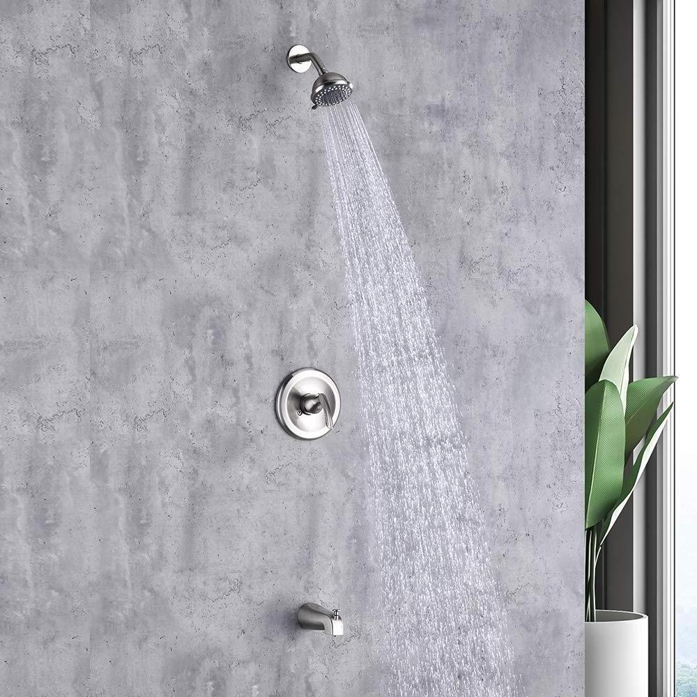 Brushed Nickel Wall Mounted Rainfall Shower Faucet Hand Shower Set with Pressure Balance Valve and Tub Spout