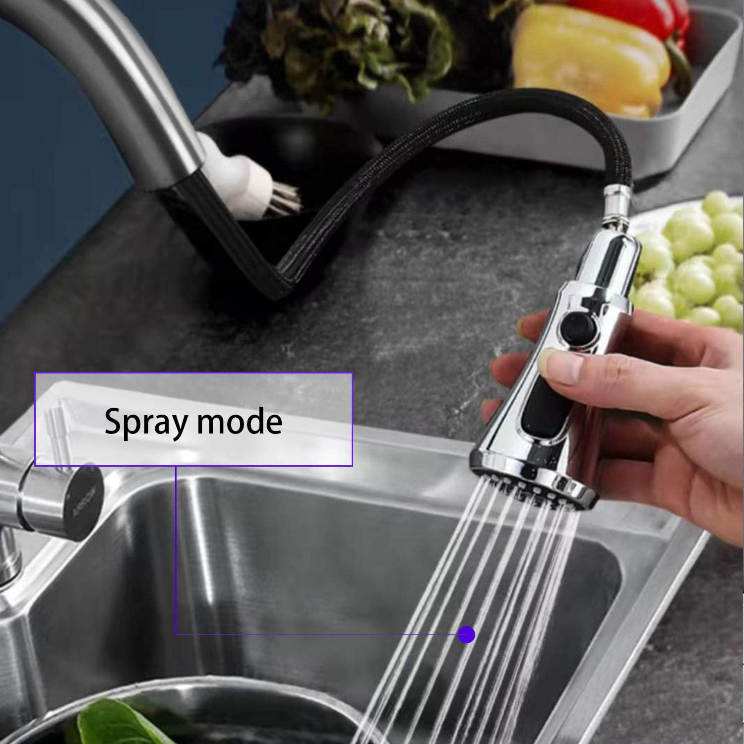 Aquacubic Chromed Replacement Kitchen Sink Faucet Spray Head with 3 Modes