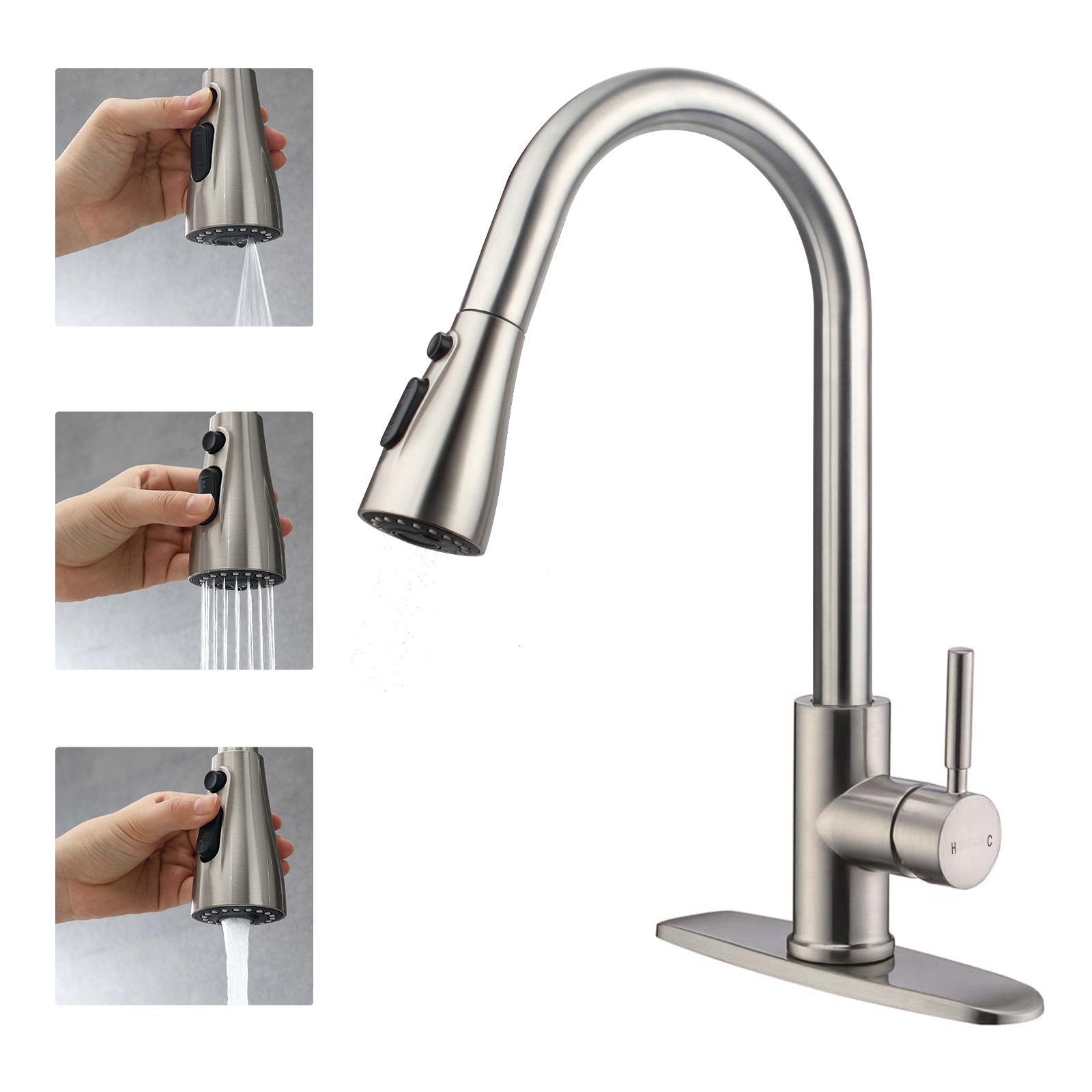 Aquacubic CUPC Certified Pull Down Magnetic Docking Sprayer Kitchen Faucet for sink