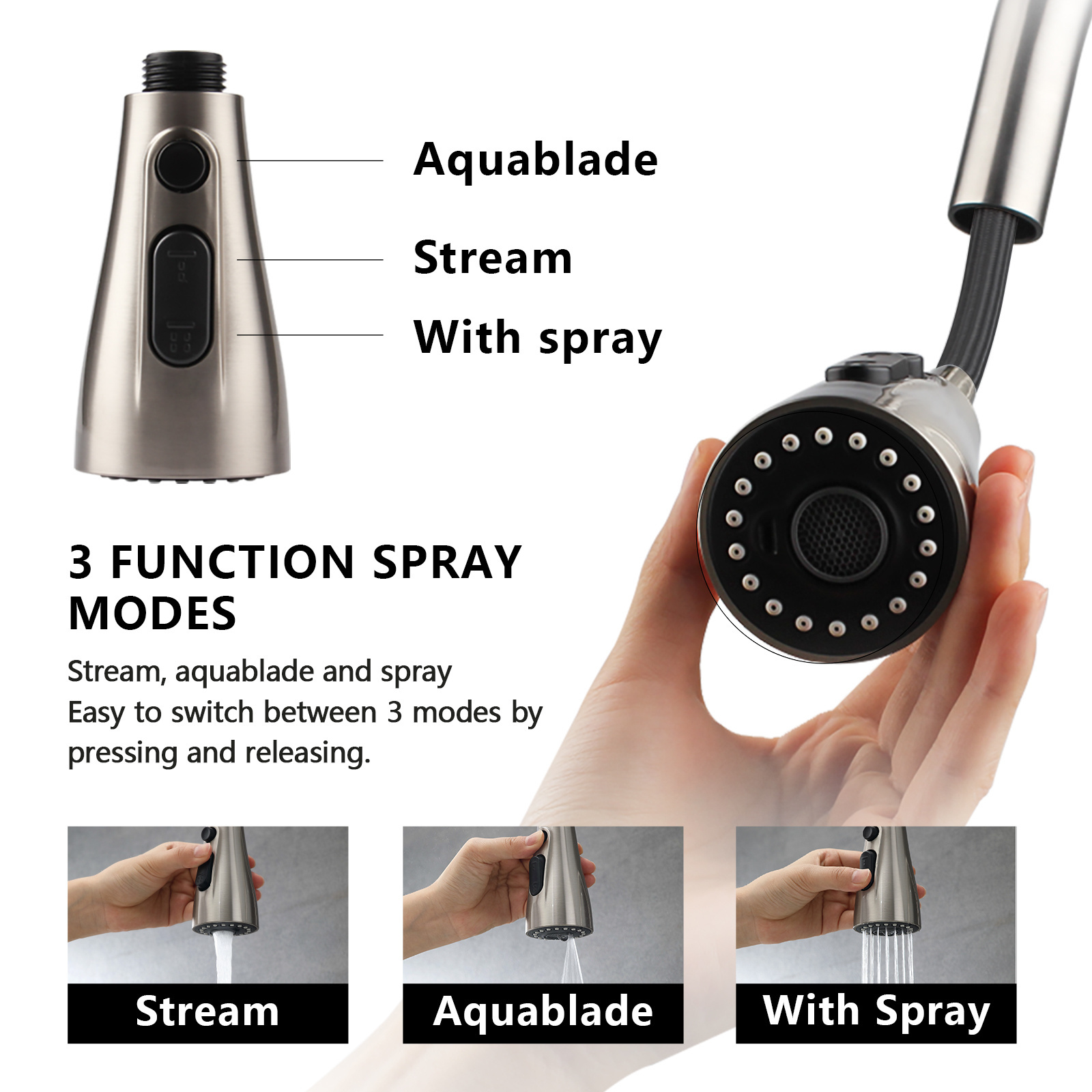 Aquacubic CUPC Certified Pull Down Magnetic Docking Sprayer Kitchen Faucet for sink