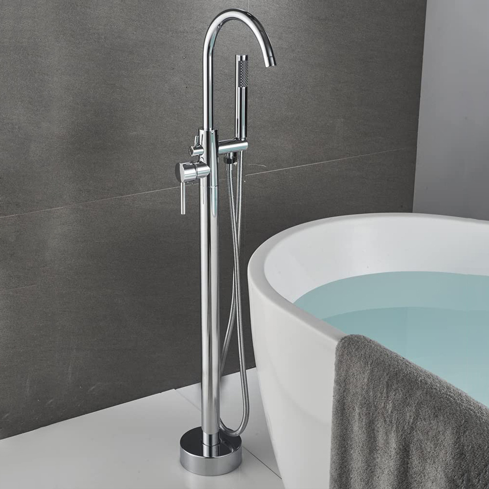 Aquacubic CUPC Certified Brass Floor Mounted Freestanding Bathtub Free Standing Tub Filler Faucet