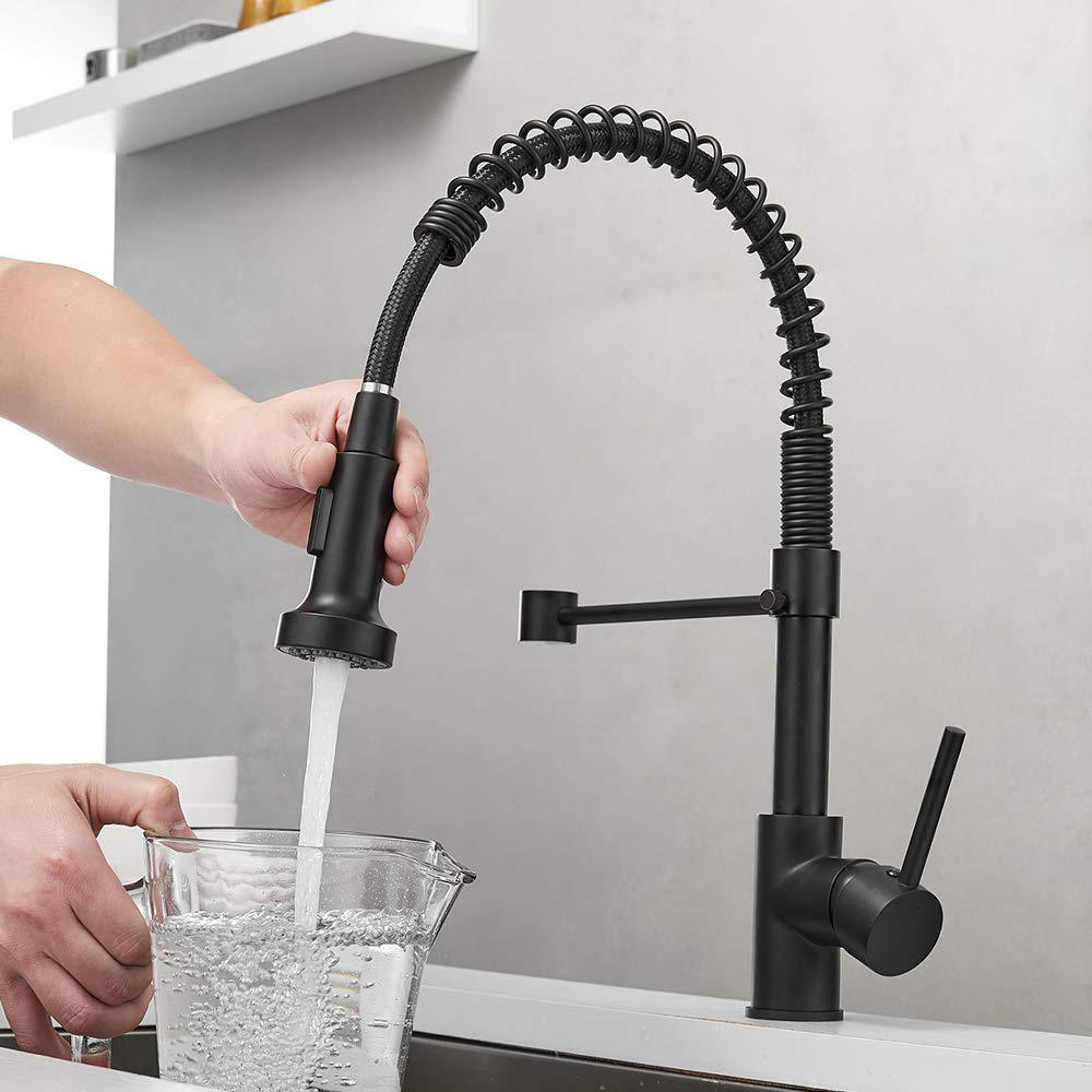 Aquacubic cUPC Certified Leadfree Brass Pull Down Spring Kitchen Faucet with Dual Function Sprayhead