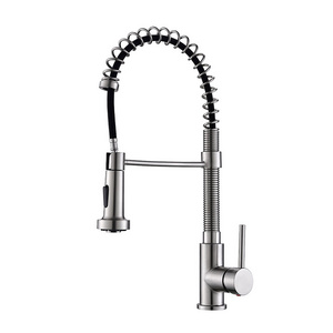 Aquacubic CUPC Pull Down Spring Sprayer Single Handle Flexible Brass / Stainless Steel Kitchen Faucet