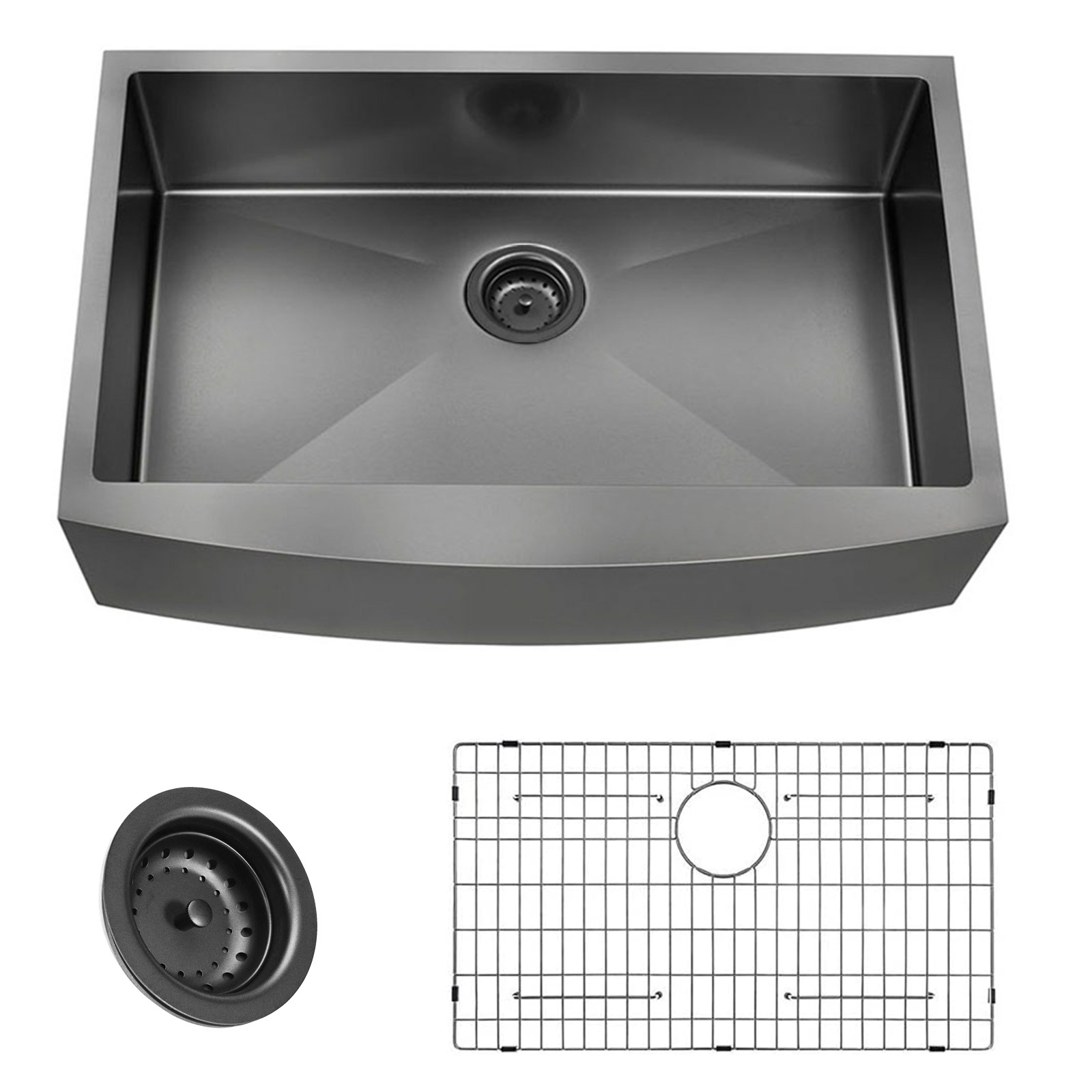 New Arrival 36 inch Gunmetal Black Single Bowl Apron Front Handmade 304 Stainless Steel Kitchen Sink