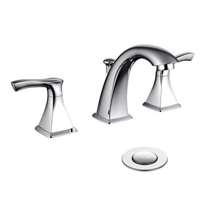 Aquacubic 8 Inch 2 Handle Silver Lead Free Bathroom Faucet with Copper Pop Up Drain and 2 Water Supply Lines