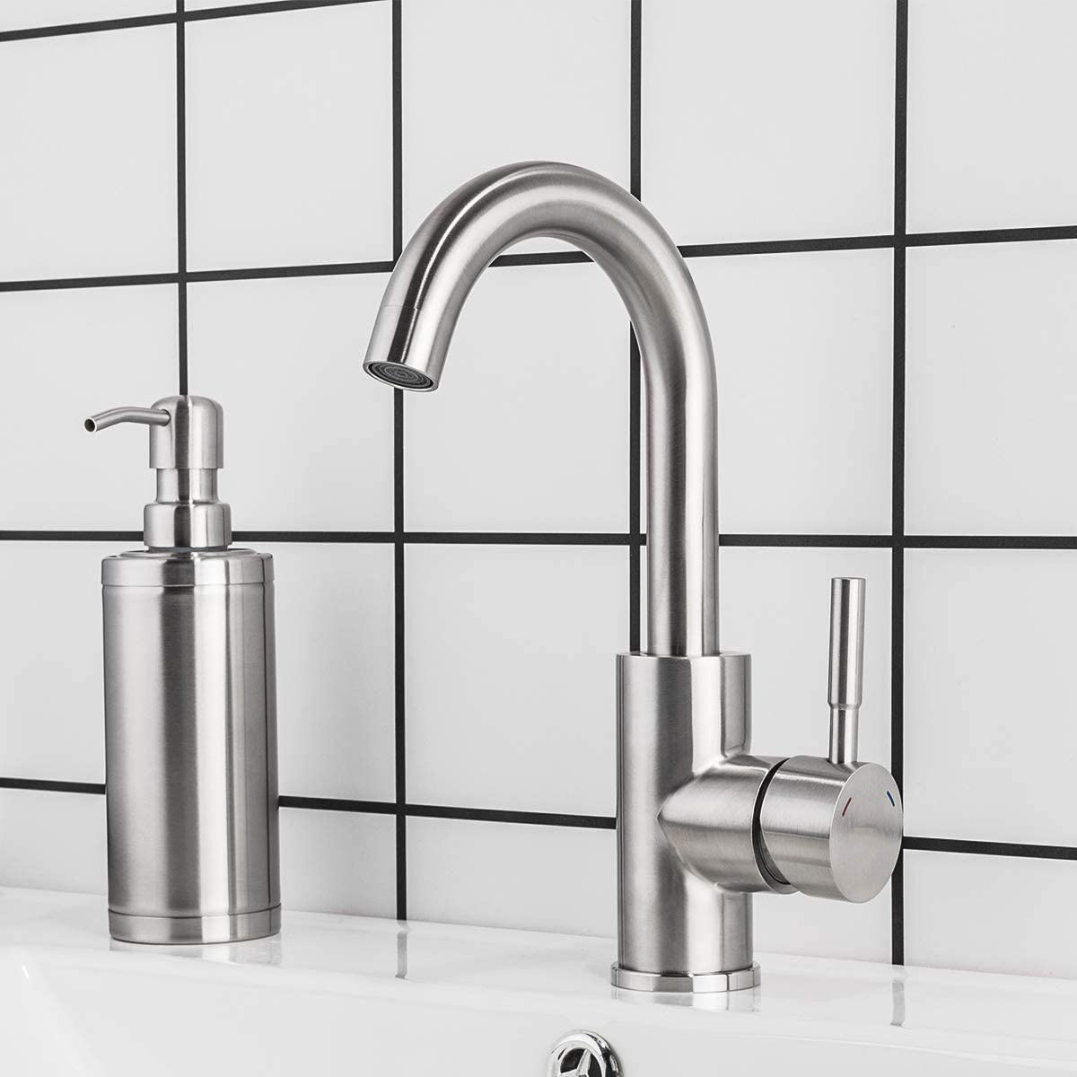 Bar Sink Faucet Brushed nickel Bathroom Faucet Stainless Steel Farmhouse Lavatory Sink Mixer Small Kitchen Faucet