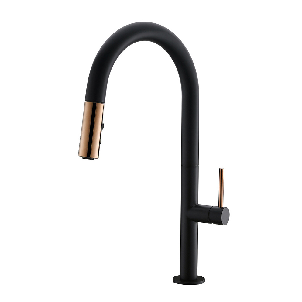 China Manufacturer Single Handle Pull Down Black and Rose Gold Kitchen Sink Faucet