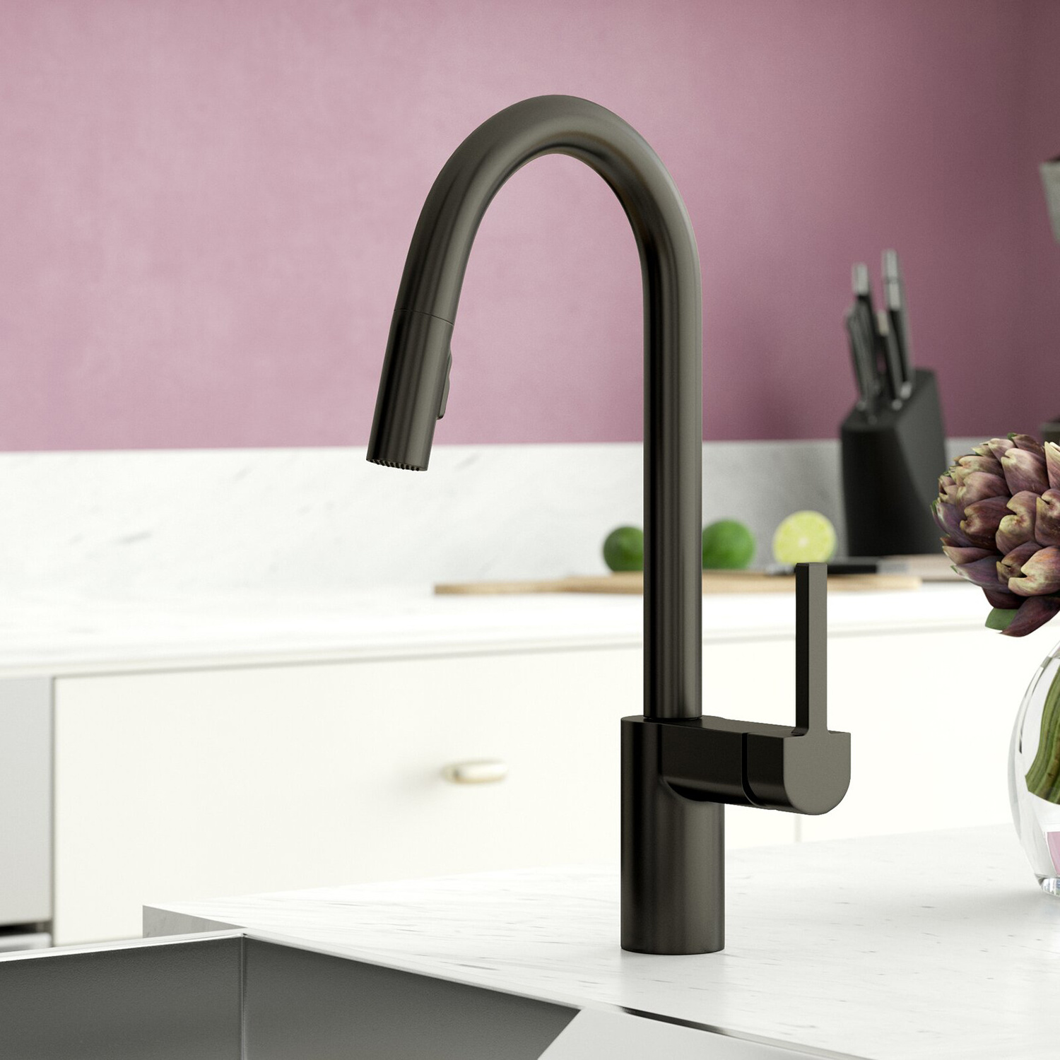 Modern Lead Free cUPC Metal Construction Matte Black Pull Down Single Hole Kitchen Faucets