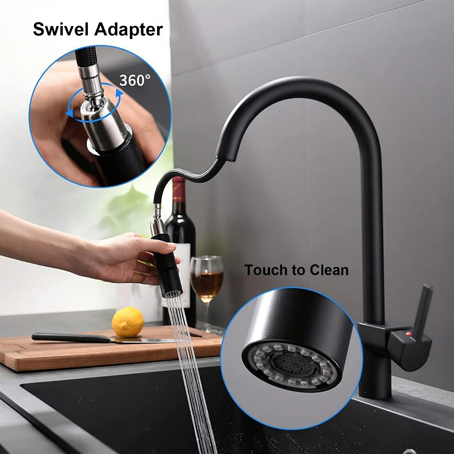 Modern Lead Free cUPC Metal Construction Matte Black Pull Down Single Hole Kitchen Faucets