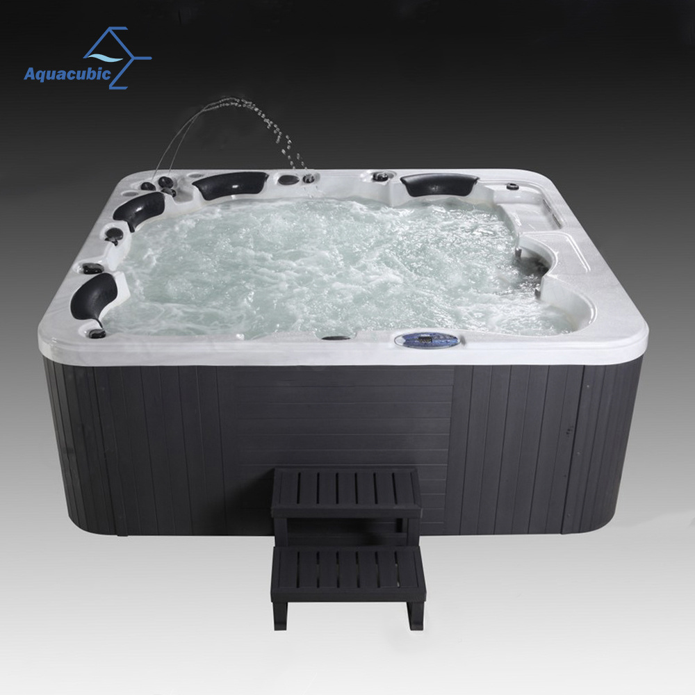 Aquacubic LED Light Stainless Steel Jets 5 Person Massage Spa Tub Whirlpool Garden Hot Tub