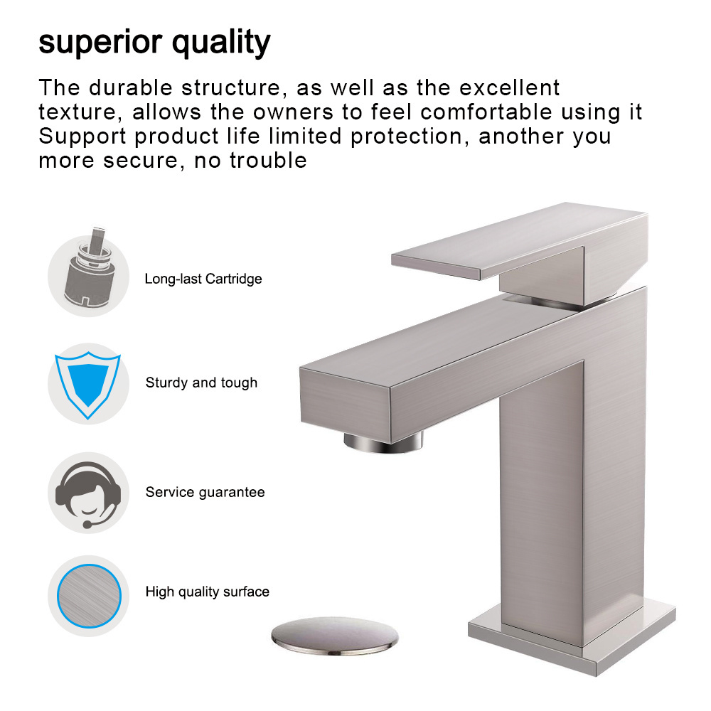 Aquacubic Solid Brass cUPC UPC deck mounted Brushed Nickel water wash hand square basin faucet