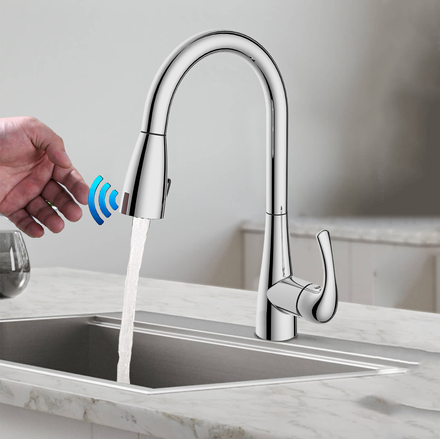 Aquacubic Faucet Sprayer Head Shower and Water Saving Double Sensors Touchless Tap Adapter for Kitchen