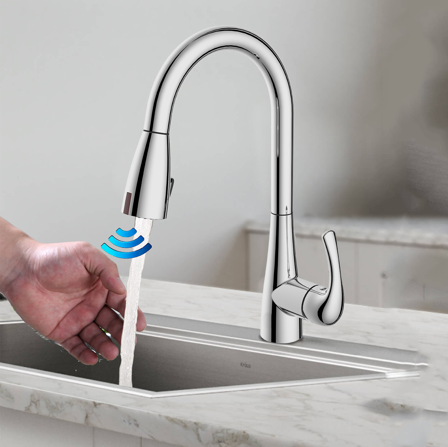 Aquacubic Faucet Sprayer Head Shower and Water Saving Double Sensors Touchless Tap Adapter for Kitchen