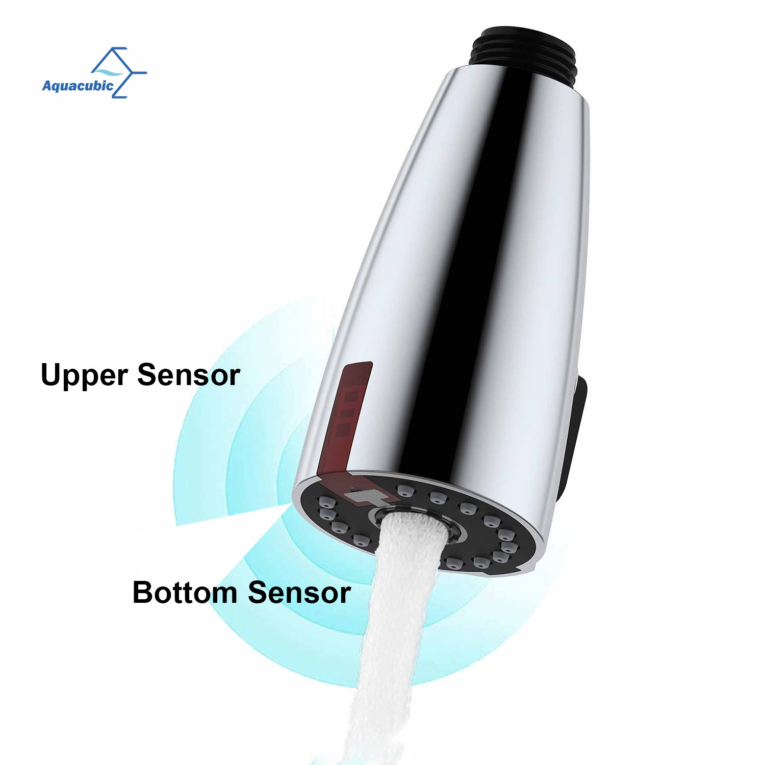 Aquacubic Faucet Sprayer Head Shower and Water Saving Double Sensors Touchless Tap Adapter for Kitchen