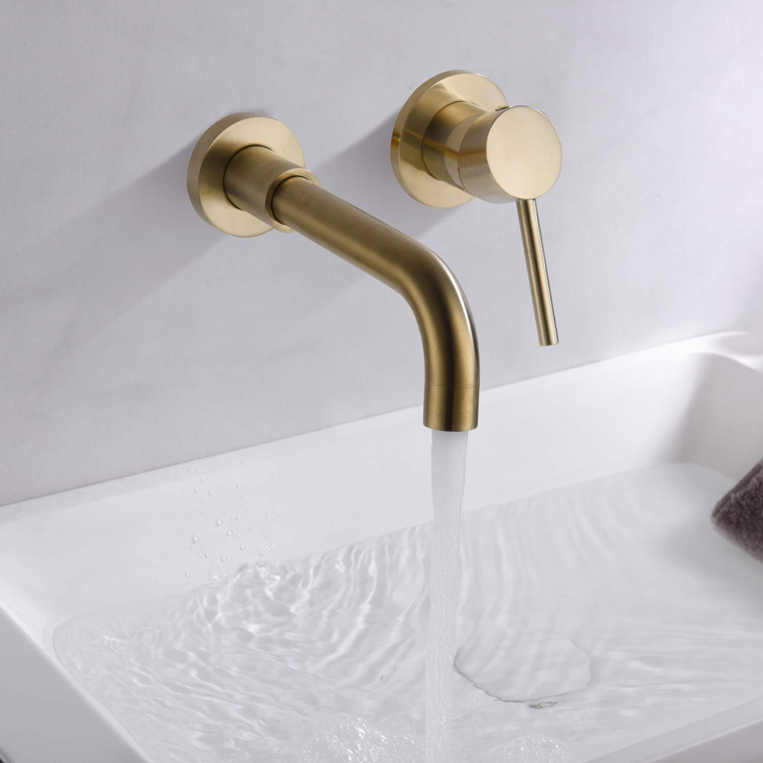 Aquacubic hot selling Brushed Gold Wall Mount Brass Bathroom Basin Faucet