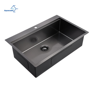 USA Free Shipping 33" x 22" Drop In Kitchen Sink Gunmetal Black 16 Gauge 304 Stainless Steel Topmount Workstation Sink