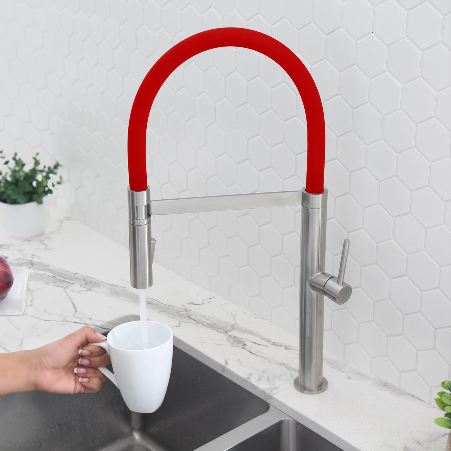 Top Sale Long Silicone Neck single handle Brass body flexible hose Kitchen Faucet