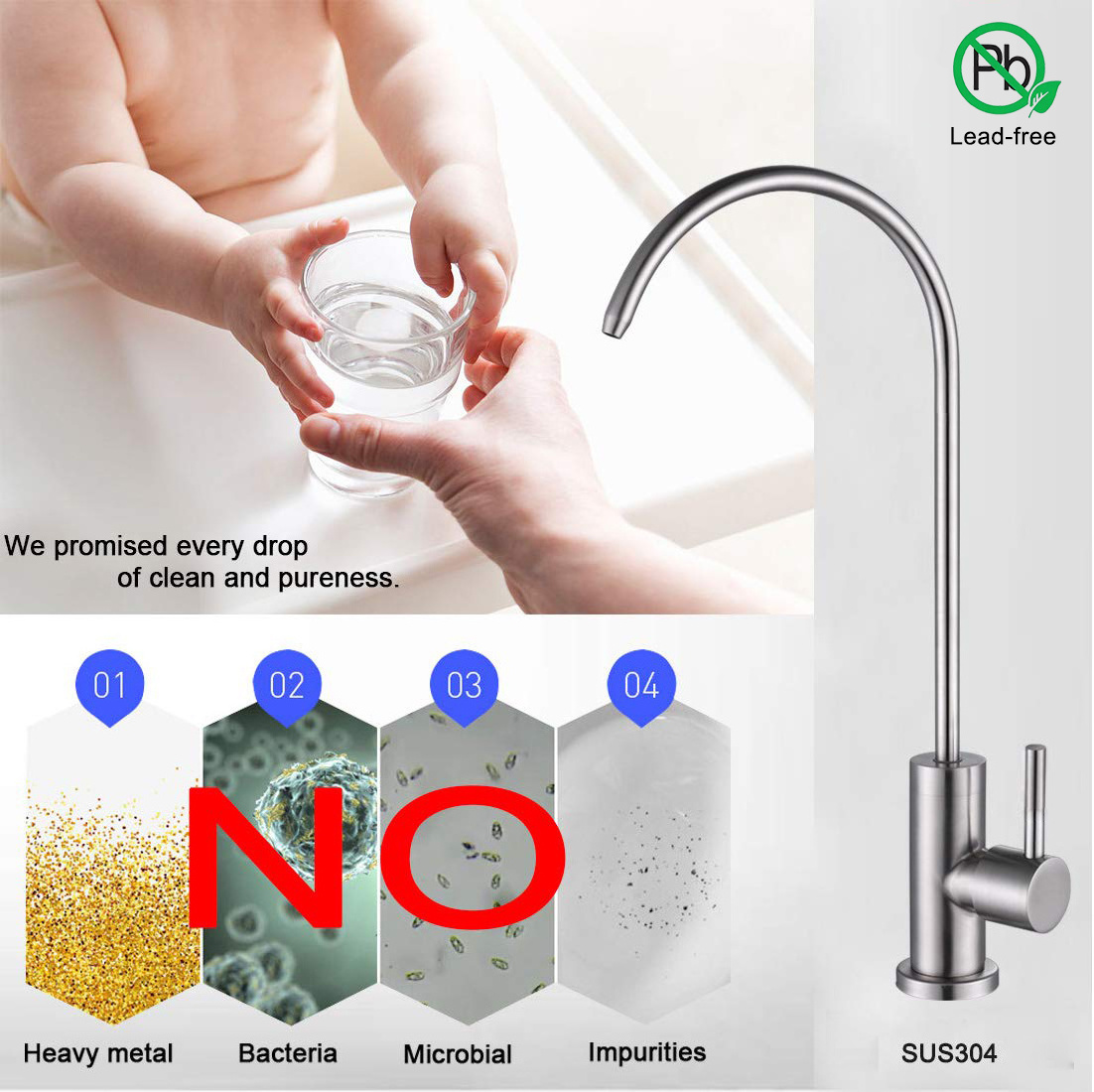 Commercial Water Filtration Faucet for Under Sink Water Filter System Kitchen Bar Sink Drinking Water Faucet