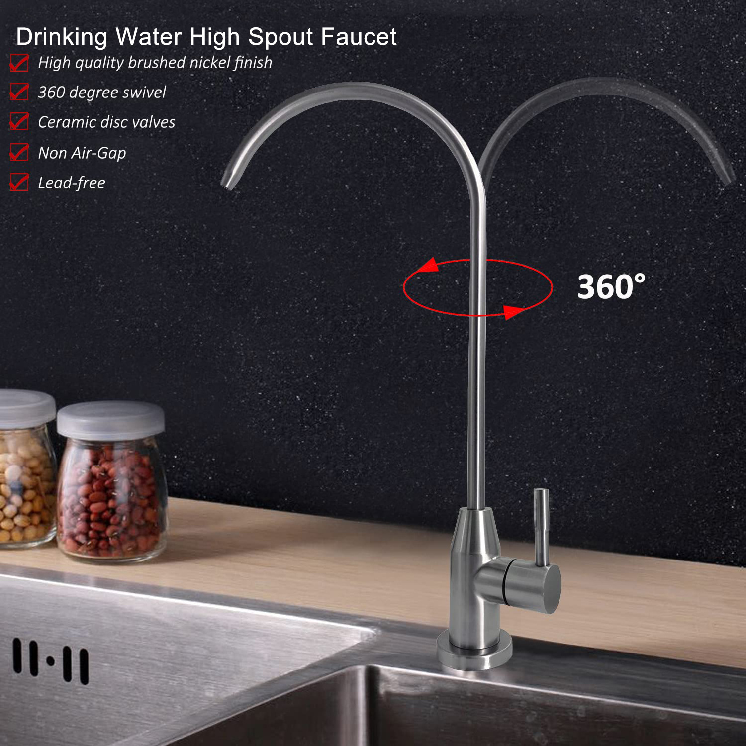 Aquacubic Bar Cold Water Faucet Single Handle Drinking Water Faucet with Gooseneck