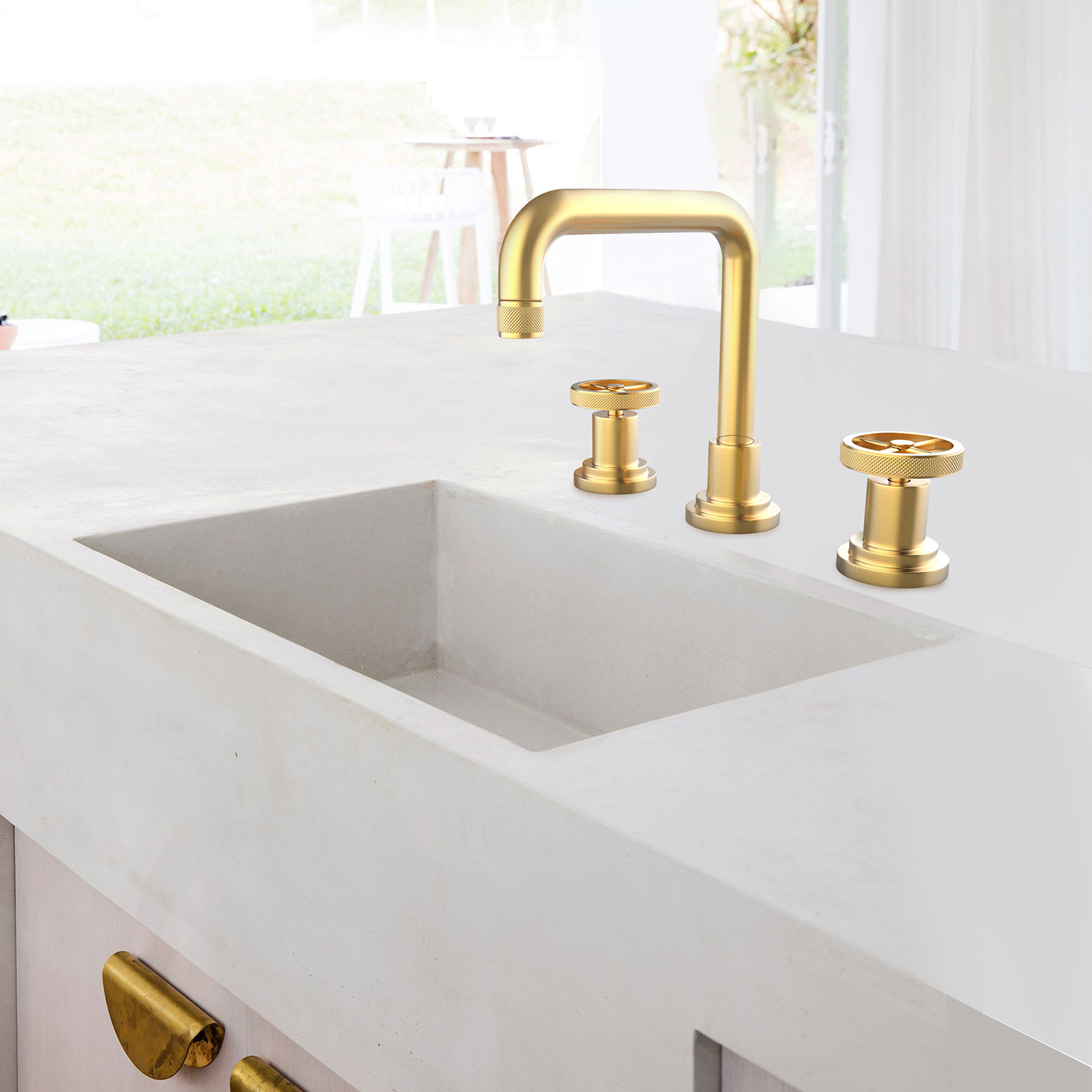 Luxury Gold Deck Mounted 3-Holes 8-in Industrial Bathroom Widespread Lavatory Basin Faucet