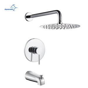 Factory Wall Mount Pressure Balance Shower Faucets Sets Complete Rain Shower Head Shower Valve and Trim Kit and Tub Spout