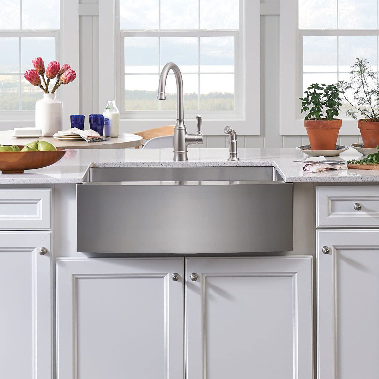 Aquacubic CUPC 33 inch large Farmhouse Handmade Stainless Steel Apron Front Kitchen Sink