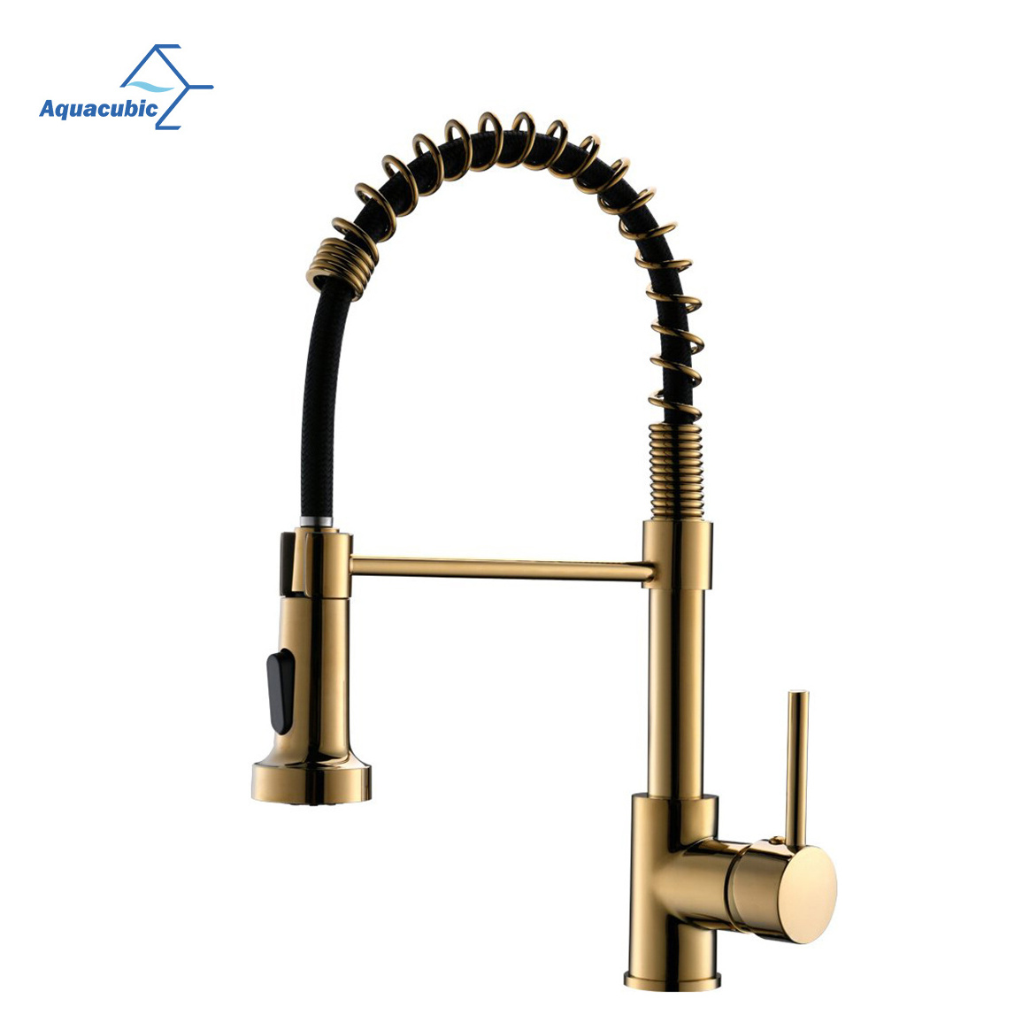 Modern Gold RV High Arc Single Handle Spring Kitchen Faucet with Pull Down Sprayer