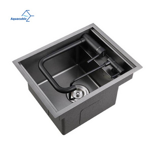 Black Hidden Sink Stainless Steel Handmade Concealed Bar sink With Intelligent Flip Cover Lifting Faucet