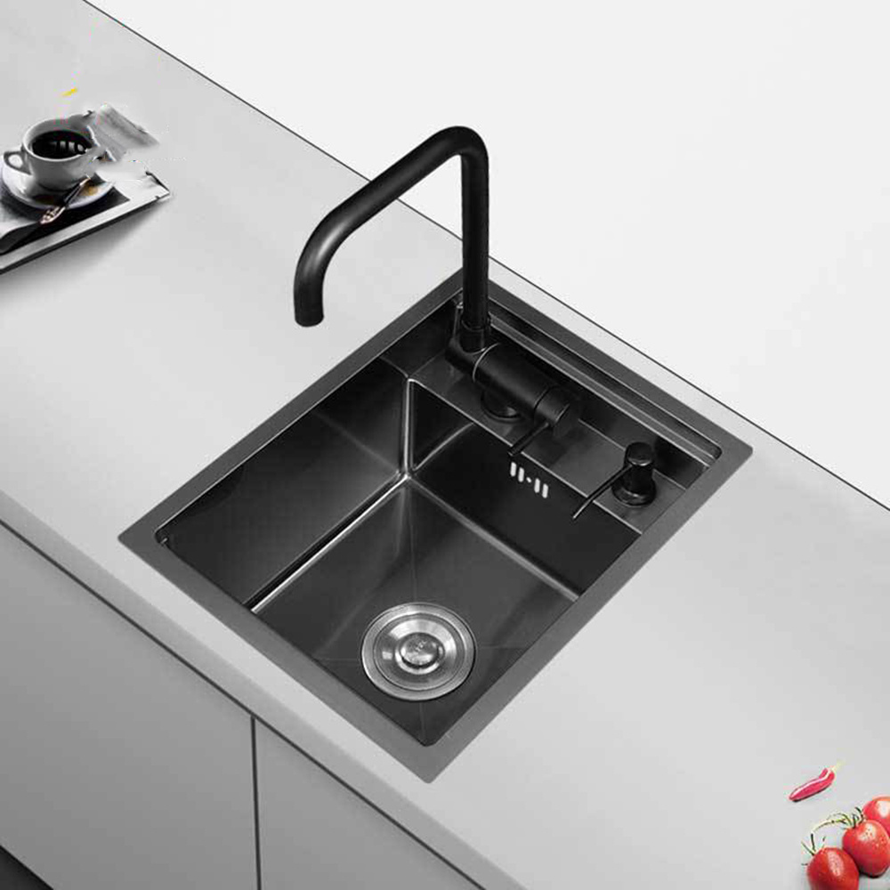 Innovative Hidden Handmade Nano Single bowl Stainless Steel Custom Hidden PVD Black Concealed kitchen sink With Faucet