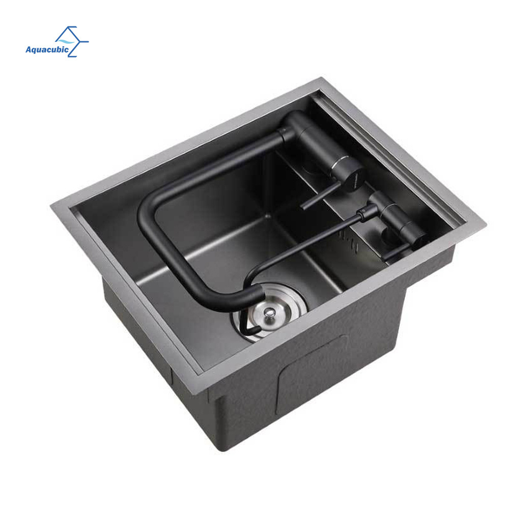 Innovative Hidden Handmade Nano Single bowl Stainless Steel Custom Hidden PVD Black Concealed kitchen sink With Faucet