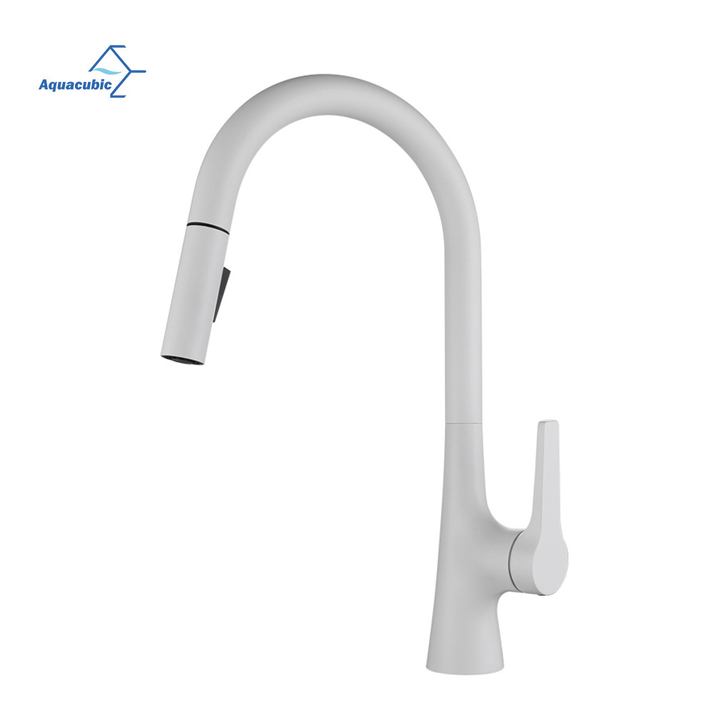 UPC cUPC Single Handle Swan Hole White Pull Down Spring Kitchen Sink Faucet