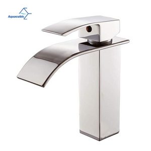 Modern Lead Free Bathroom Brushed Nickel Single Handle Waterfall Basin faucet Tap