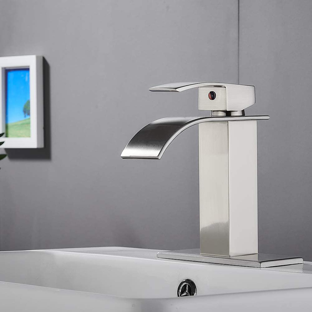 Modern Lead Free Bathroom Brushed Nickel Single Handle Waterfall Basin faucet Tap