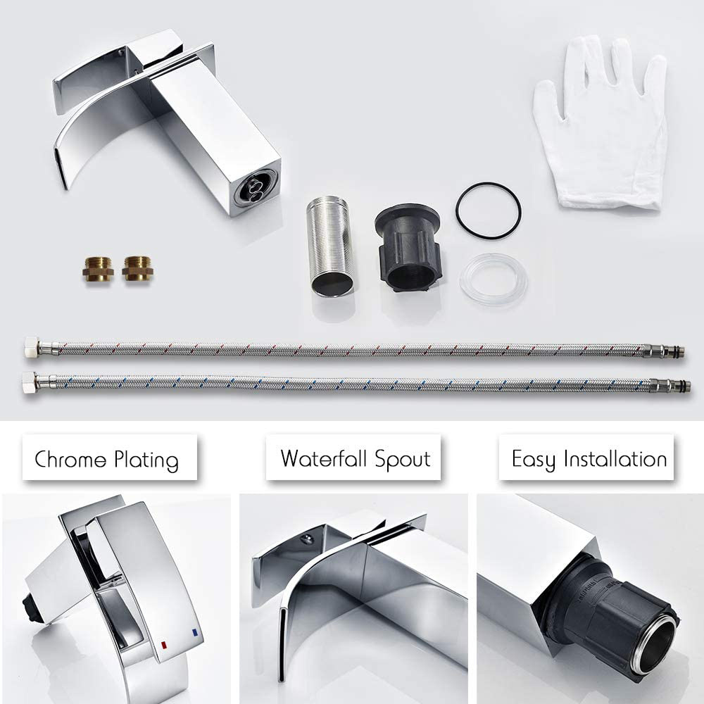 Modern Lead Free Bathroom Brushed Nickel Single Handle Waterfall Basin faucet Tap