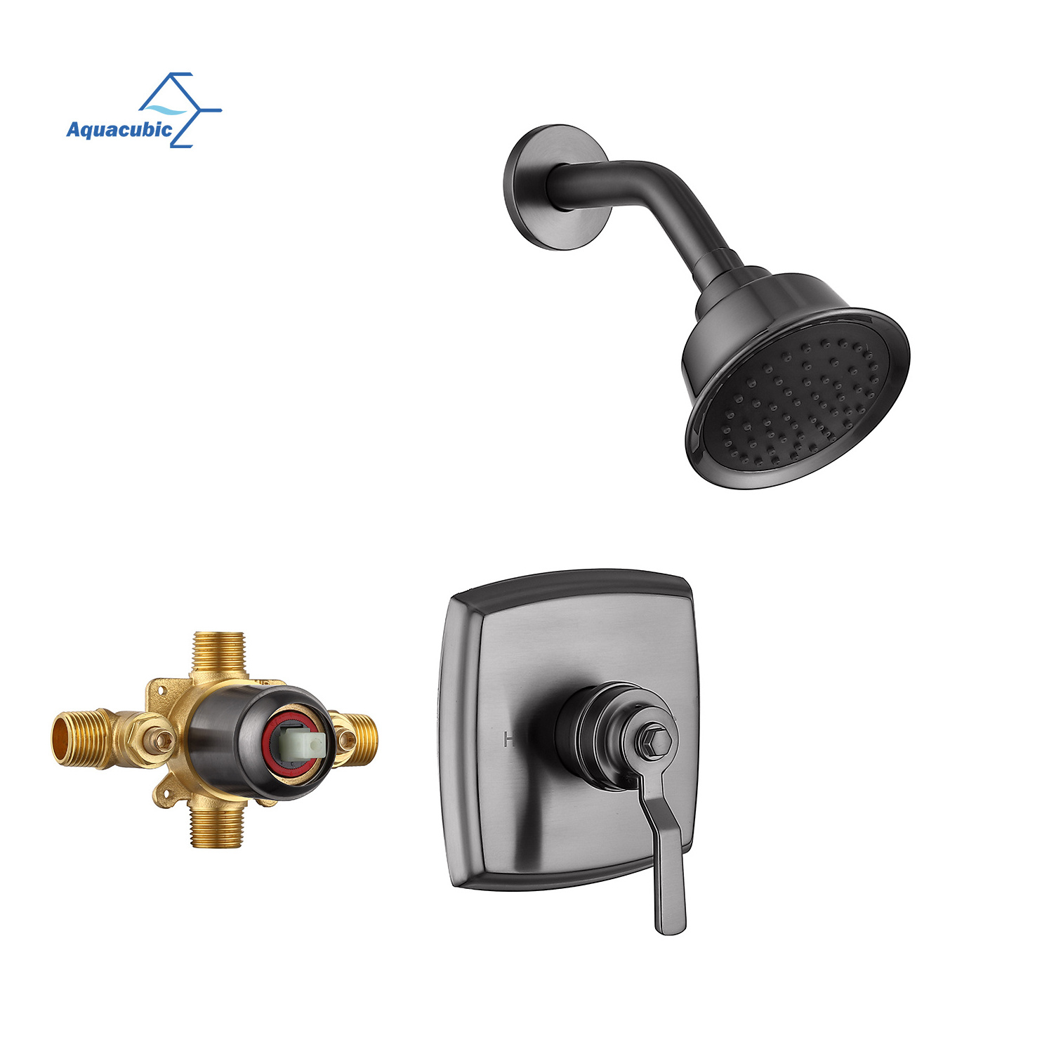 Aquacubic wall mount Single-Handle Matte Black Round shower valve trim kit