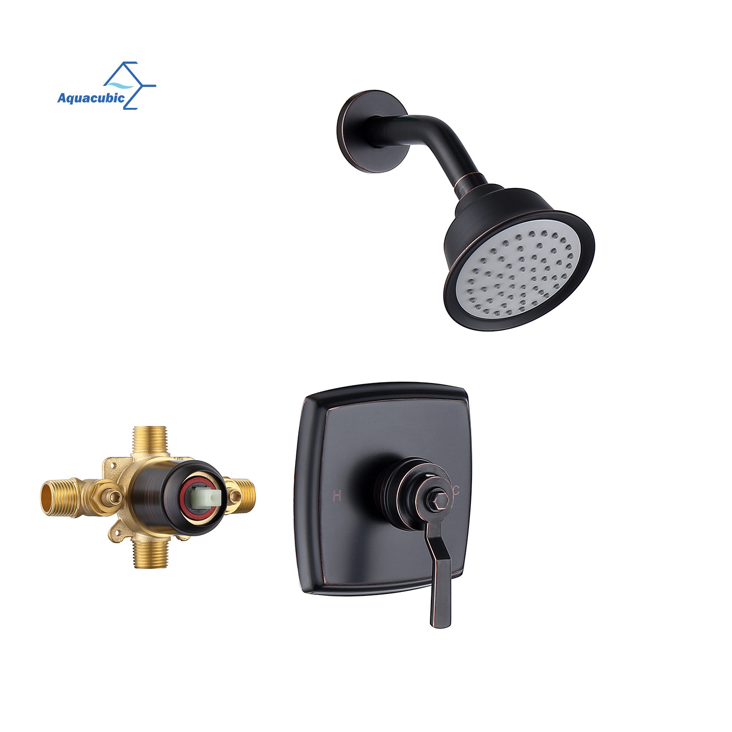 Aquacubic wall mount Single-Handle Matte Black Round shower valve trim kit