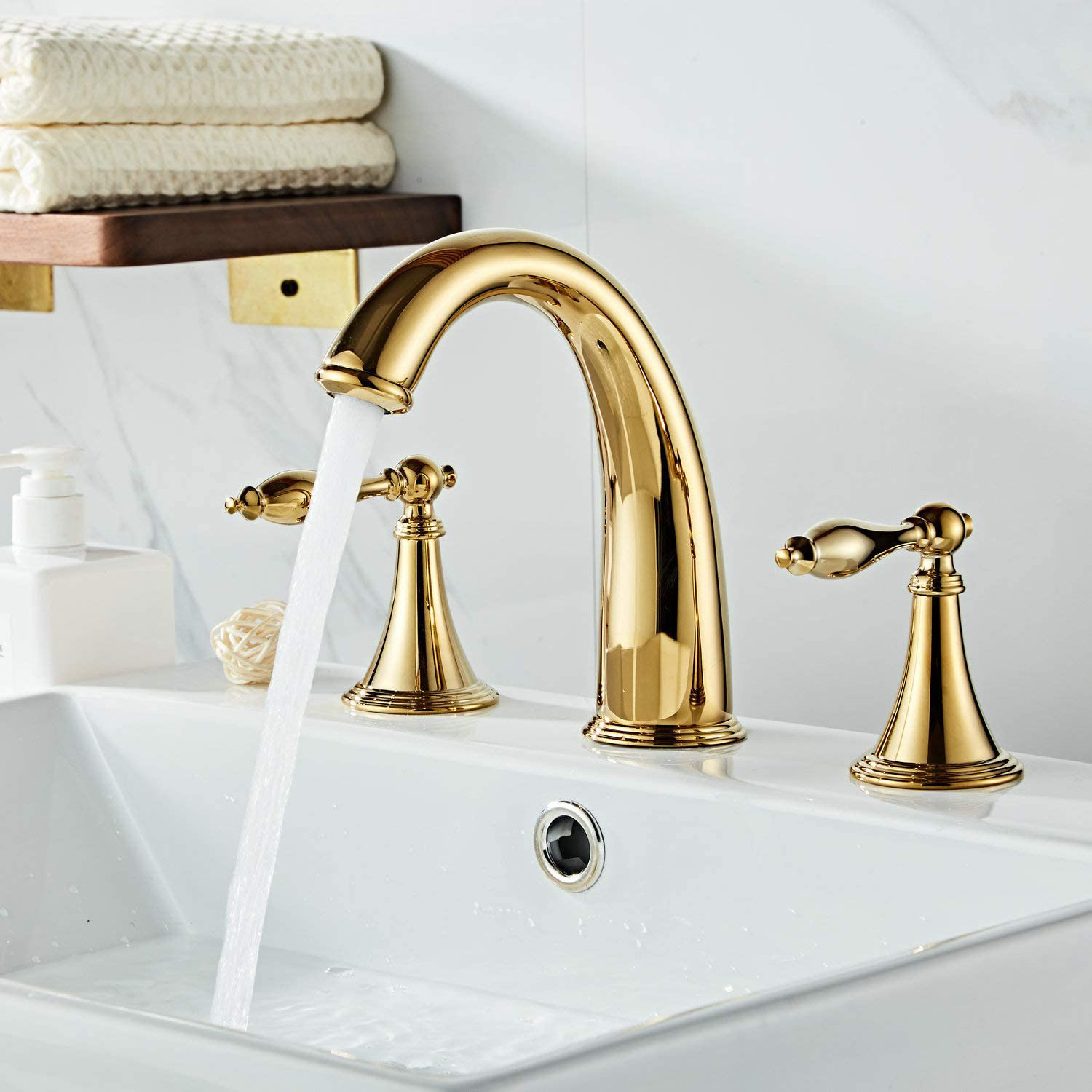 8 inch 2 Handles Antique Brass Bathroom Vanity Faucet Basin Mixer Tap Faucet Polished Gold Widespread Bathroom Sink Faucet